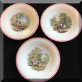 P15. Set of 3 Hanley Glass Worth Bros. plates with pink borders. Some signs of wear. - $24 